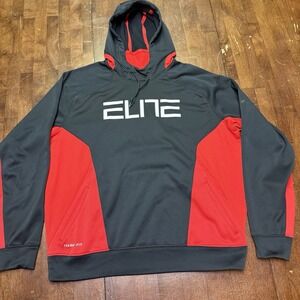 Nike Elite‎ Red Black Therma-Fit Hoodie Puffy Spell Out Men's XL